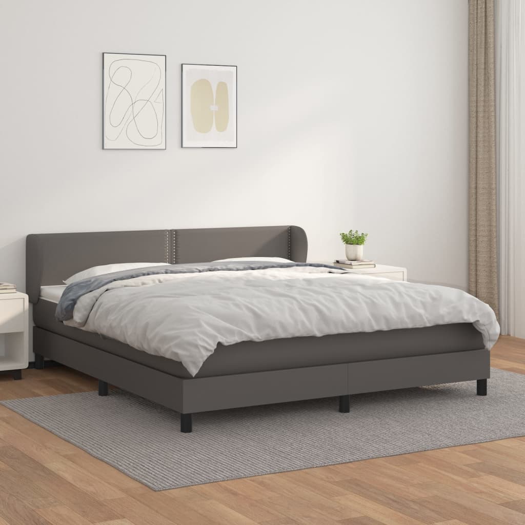 vidaXL Pat box spring cu saltea, gri, 160x200 cm, piele ecologică