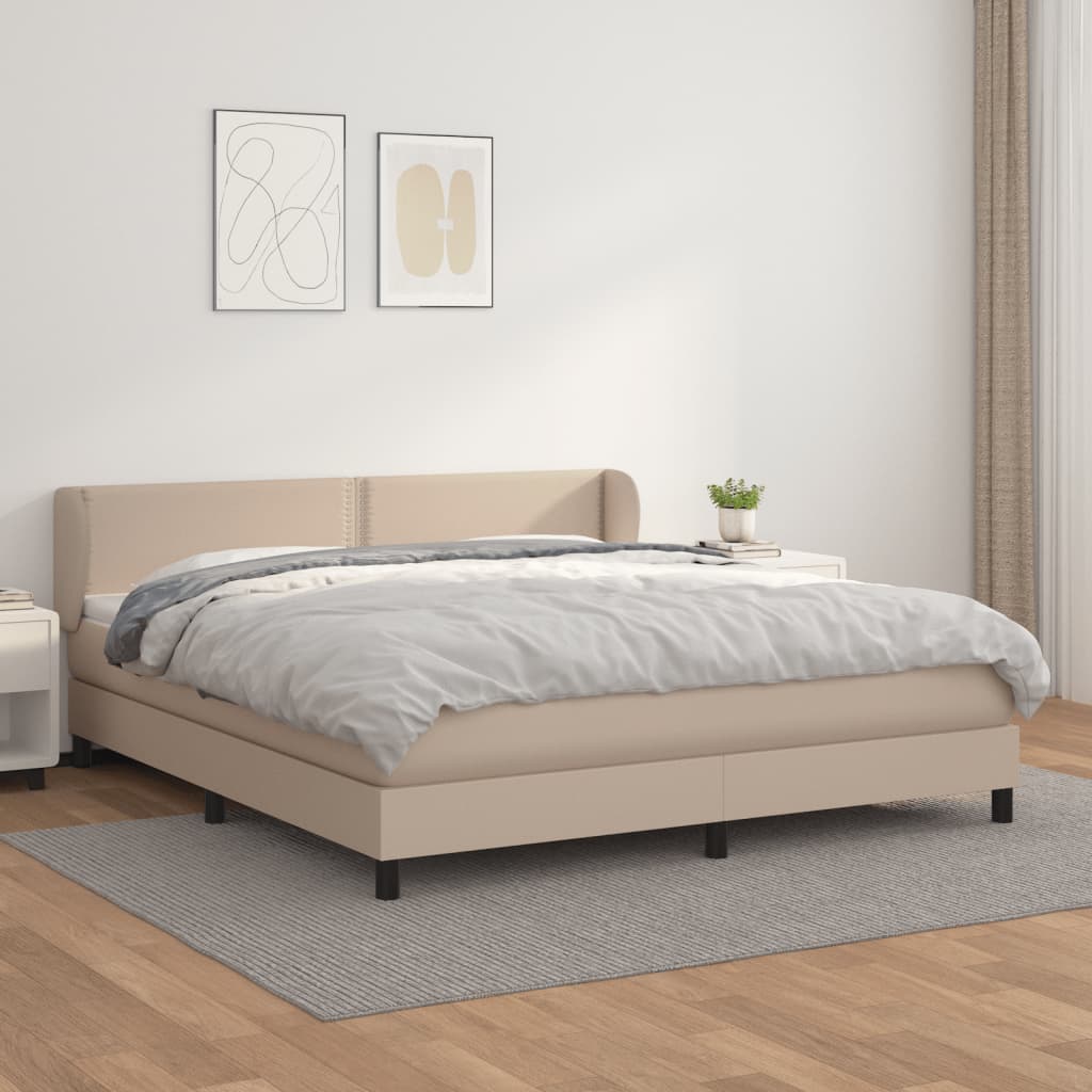 vidaXL Pat box spring cu saltea, cappuccino, 160x200cm piele ecologică