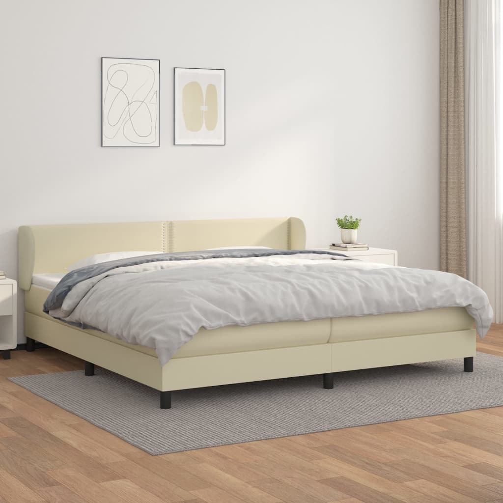 Box spring postel s matrací krémová 200x200 cm umělá kůže