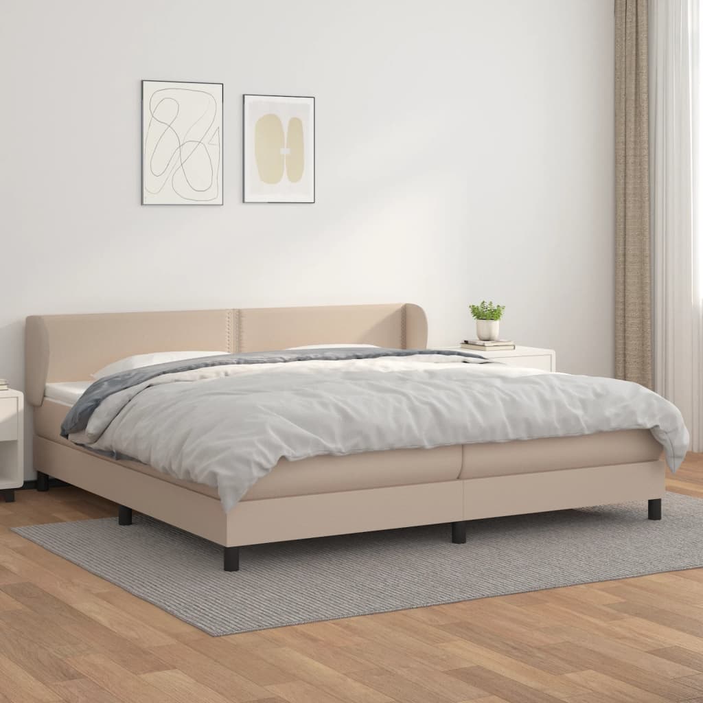 vidaXL Pat continental cu saltea, cappuccino, 200x200 cm, piele eco