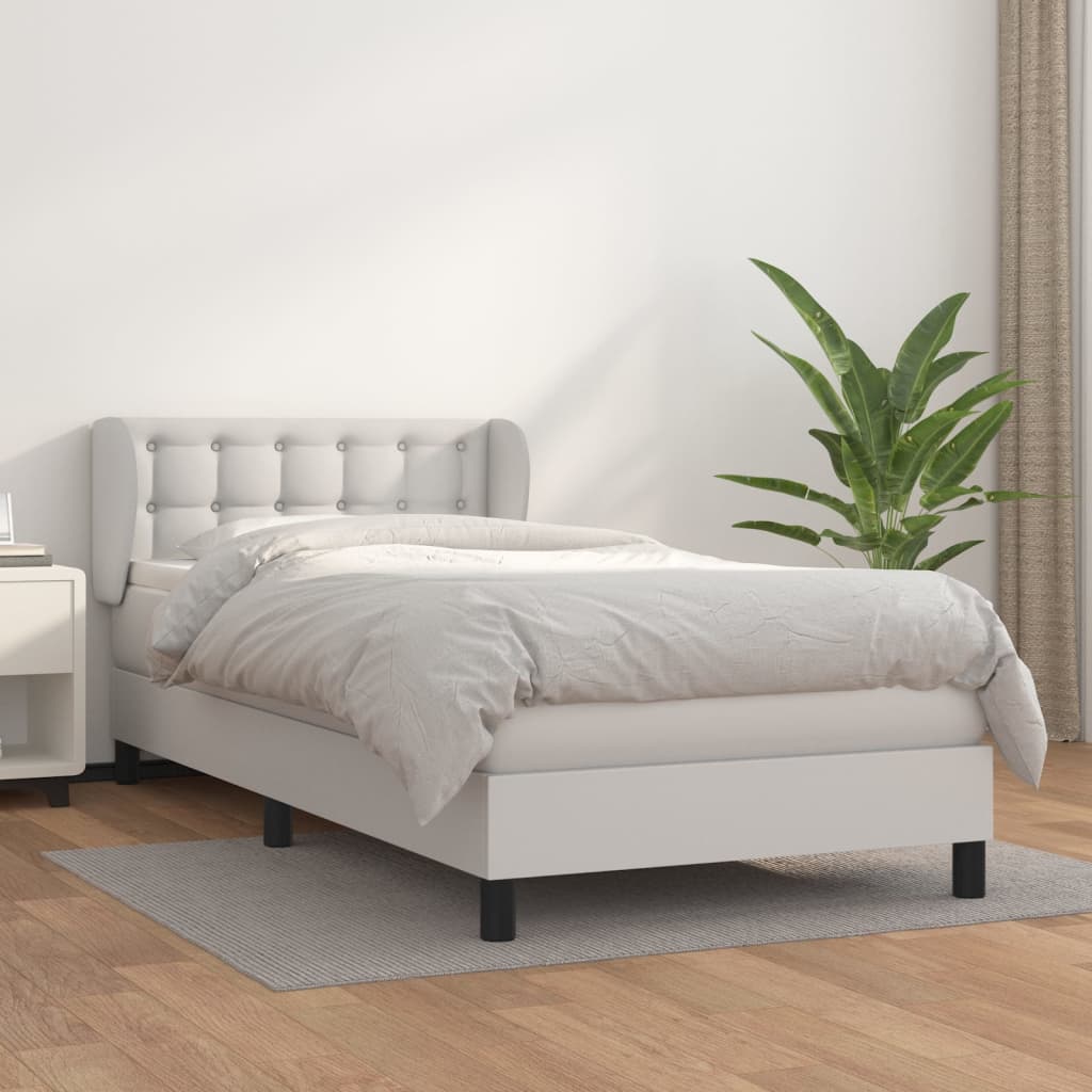 vidaXL Pat box spring cu saltea, alb, 80x200 cm, piele ecologică