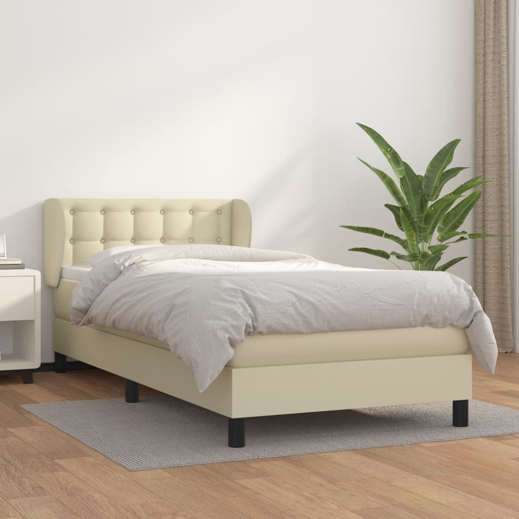 vidaXL Pat box spring cu saltea, crem, 80x200 cm, piele ecologică