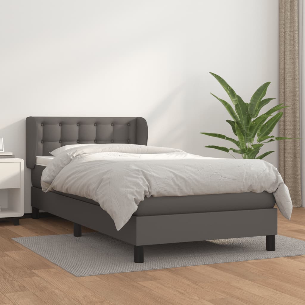 vidaXL Pat box spring cu saltea, gri, 80x200 cm, piele ecologică