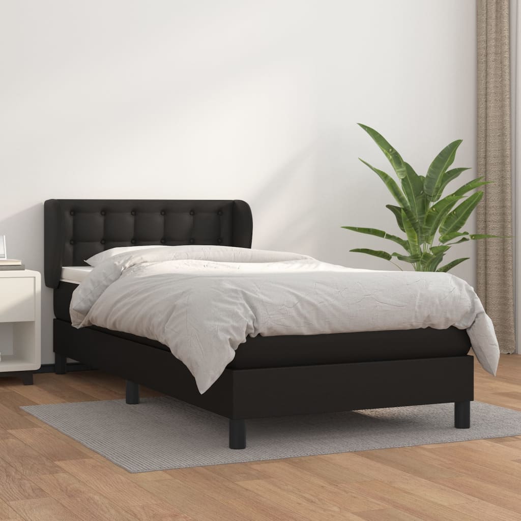 vidaXL Pat box spring cu saltea, negru, 90x190 cm, piele ecologică