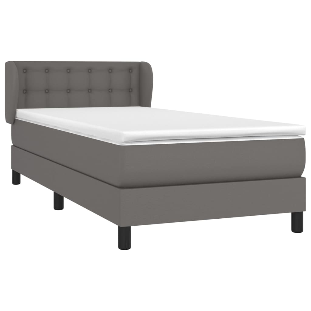 vidaXL Boxspringbett mit Matratze Grau 90x200 cm Kunstleder