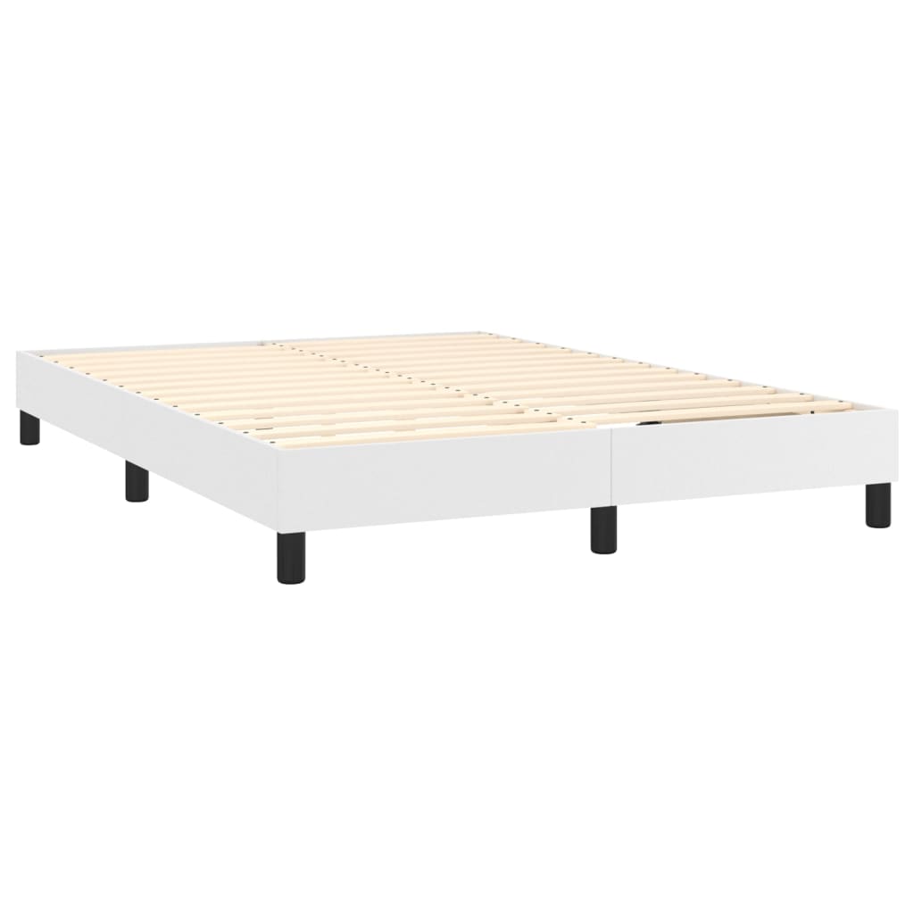 Pat box spring cu saltea, alb, 140x190 cm, piele ecologică