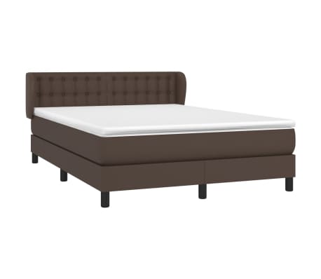 vidaXL Pat box spring cu saltea, maro, 140x200 cm, piele ecologică