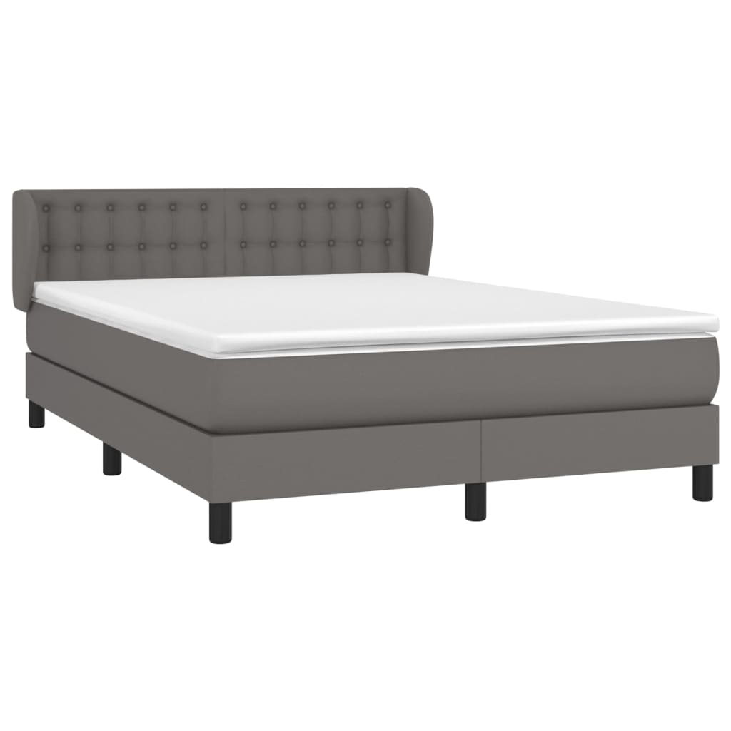 vidaXL Pat box spring cu saltea, gri, 140x200 cm, piele ecologică