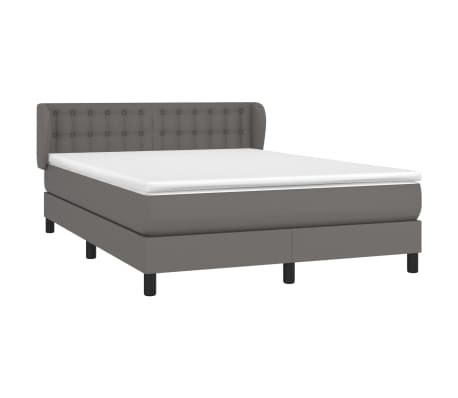 vidaXL Pat box spring cu saltea, gri, 140x200 cm, piele ecologică