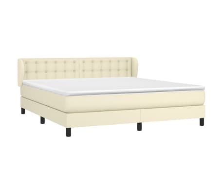 vidaXL Lova su spyruoklėmis/čiužiniu, kreminė, 160x200cm, dirbtinė oda