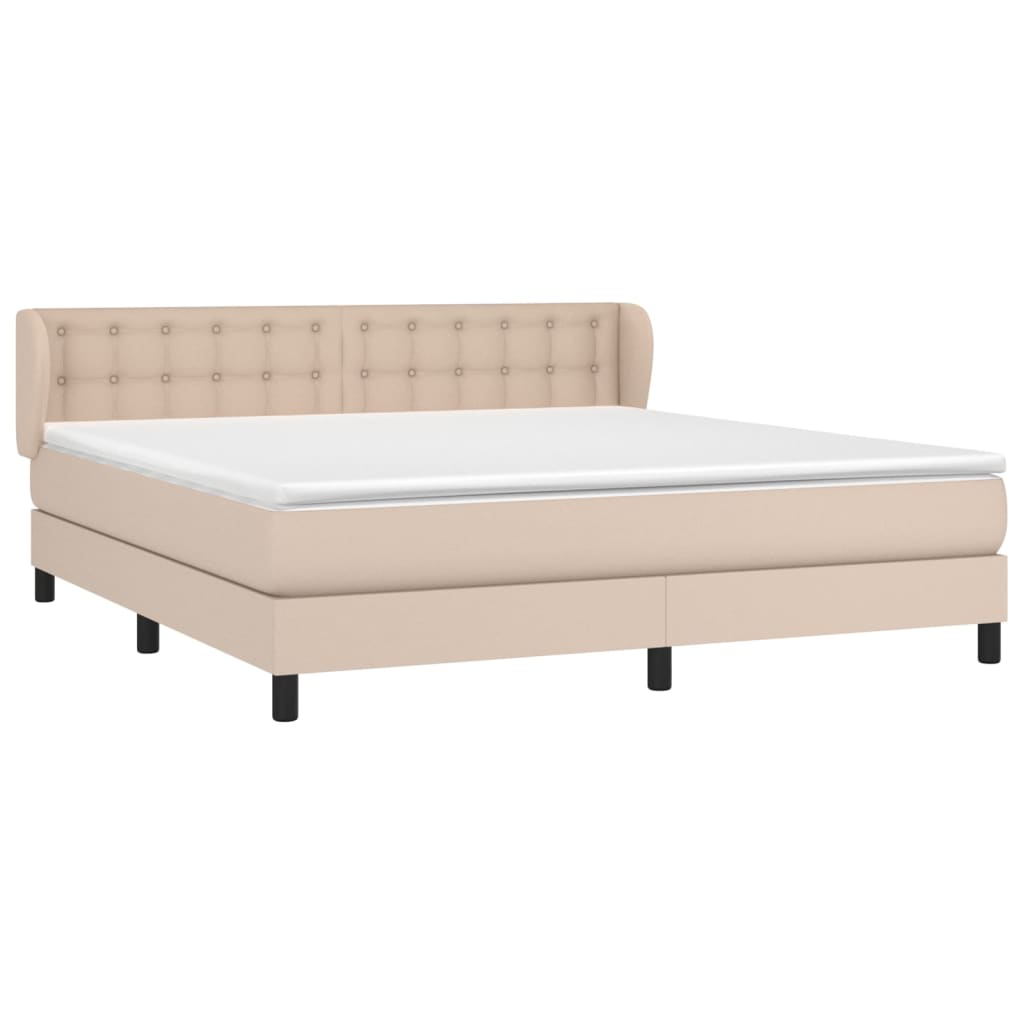 vidaXL Pat box spring cu saltea, cappuccino, 160x200cm piele ecologică