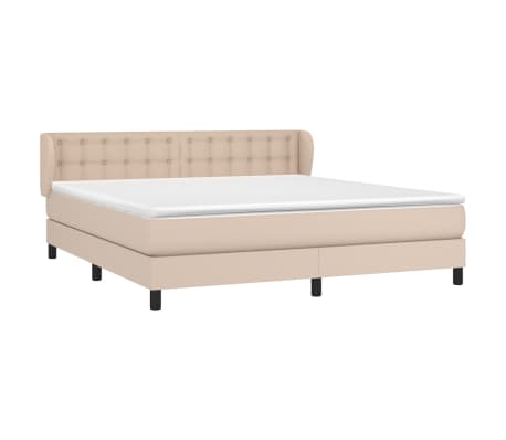 vidaXL Pat box spring cu saltea, cappuccino, 160x200cm piele ecologică