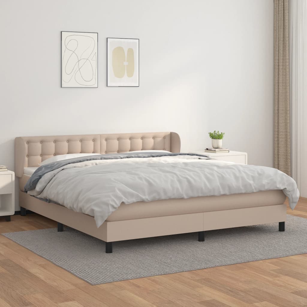 vidaXL Pat box spring cu saltea, cappuccino, 160x200cm piele ecologică