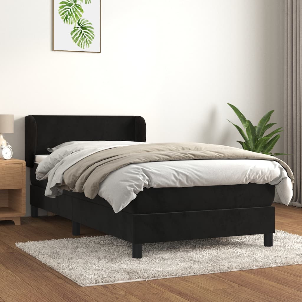 vidaXL Pat box spring cu saltea, negru, 80x200 cm, catifea