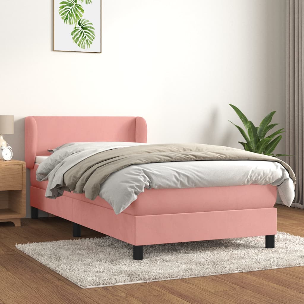 vidaXL Pat box spring cu saltea, roz, 80x200 cm, catifea