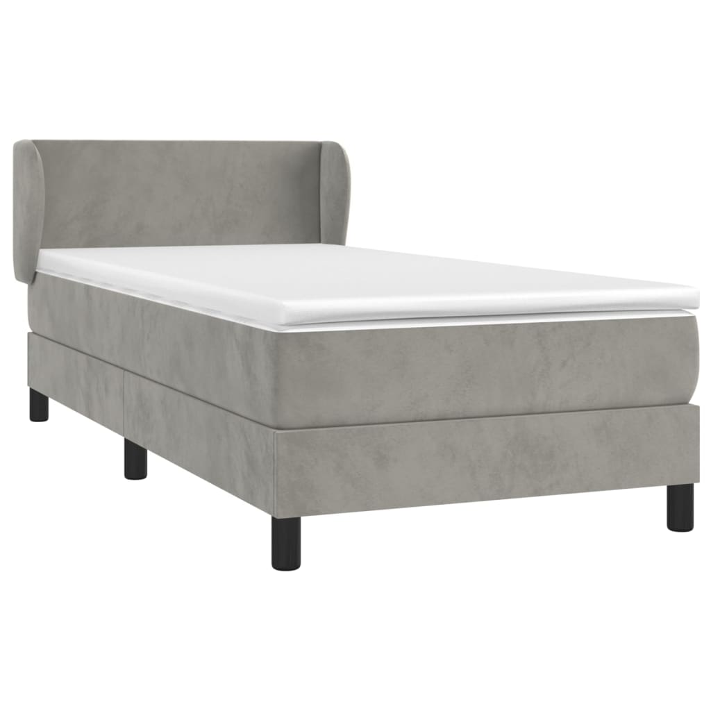 vidaXL Boxspring met matras fluweel lichtgrijs 90x190 cm afbeelding