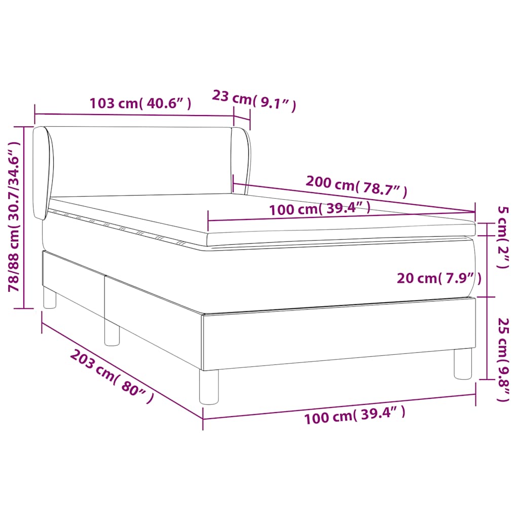 Box spring postel s matrací tmavě modrá 100x200 cm samet - obrázek 8
