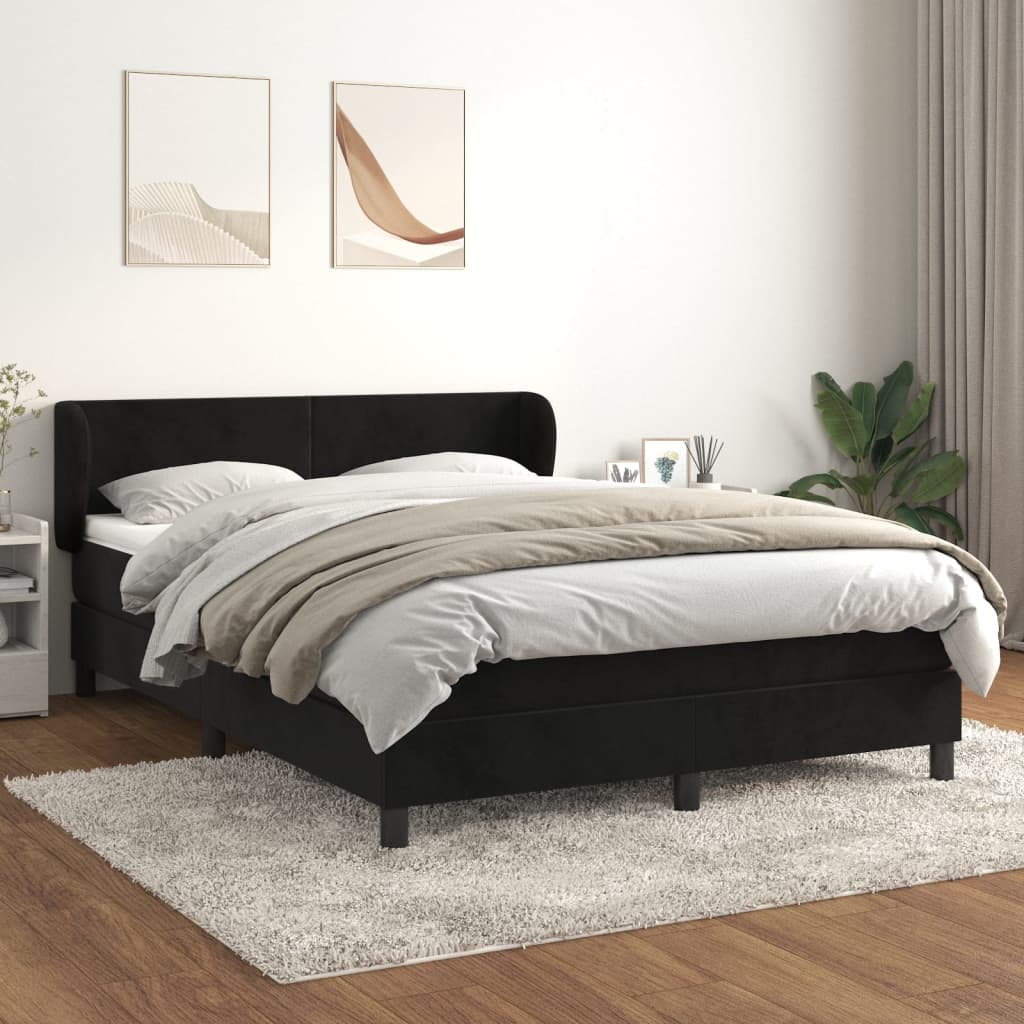 vidaXL Pat box spring cu saltea, negru, 140x190 cm, catifea