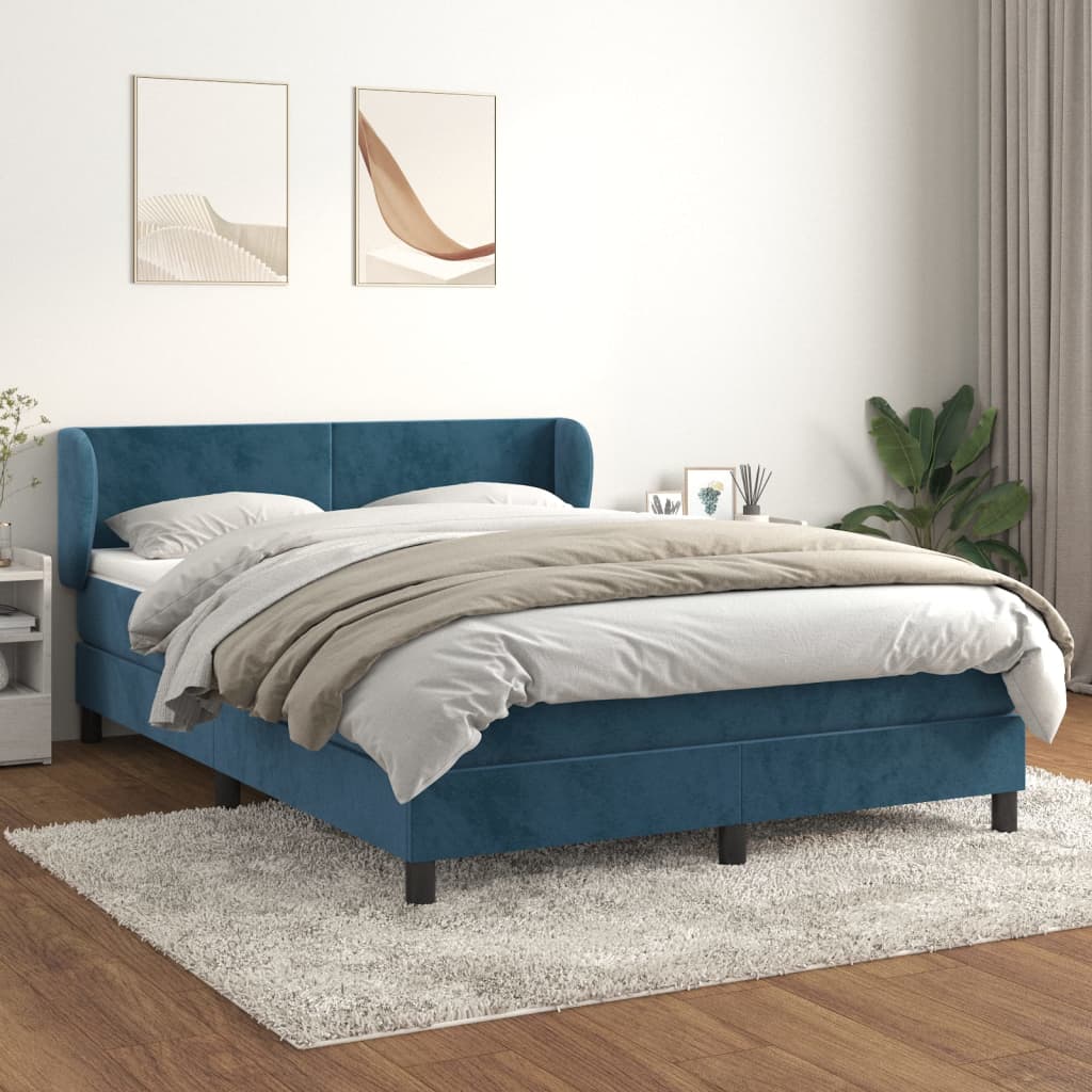 Box spring postel s matrací tmavě modrá 140x200 cm samet