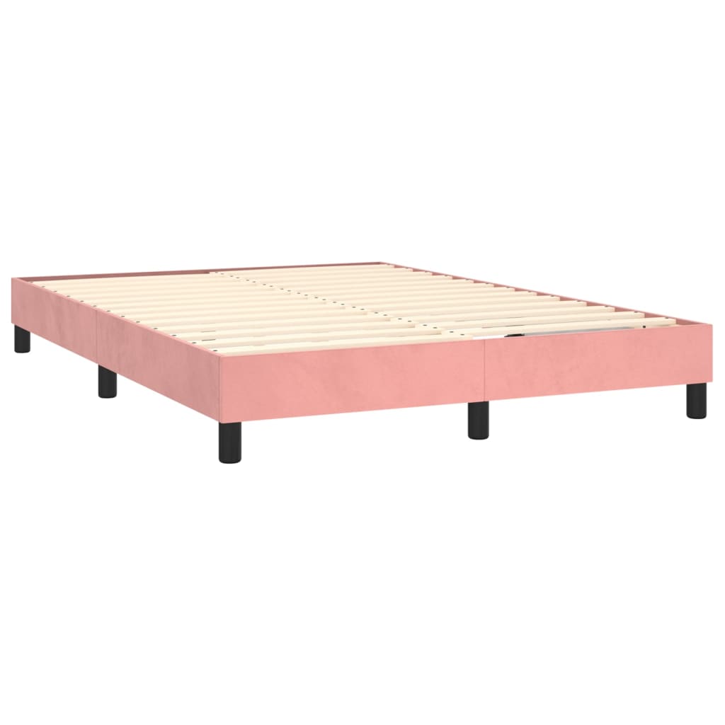 Pat box spring cu saltea, roz, 140x200 cm, catifea