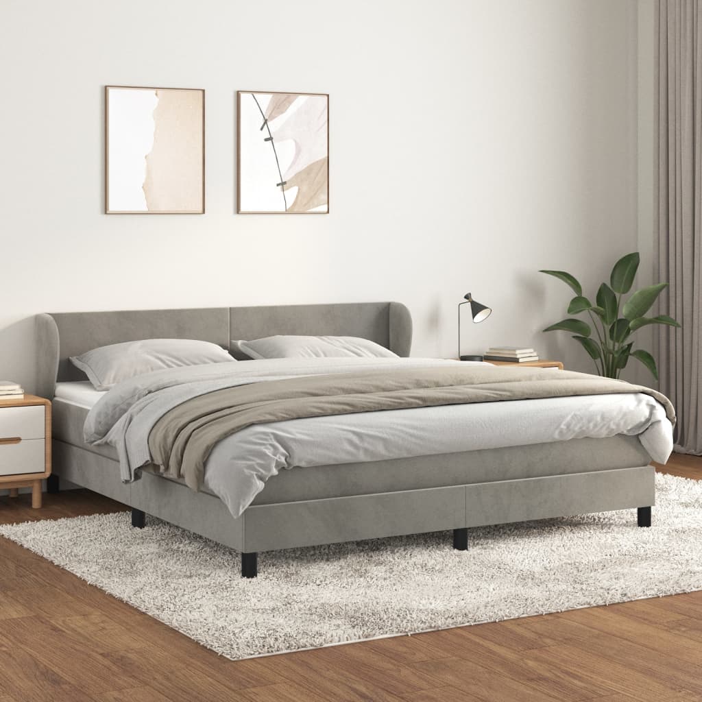 Lit à sommier tapissier et matelas Gris clair 160x200cm Velours
