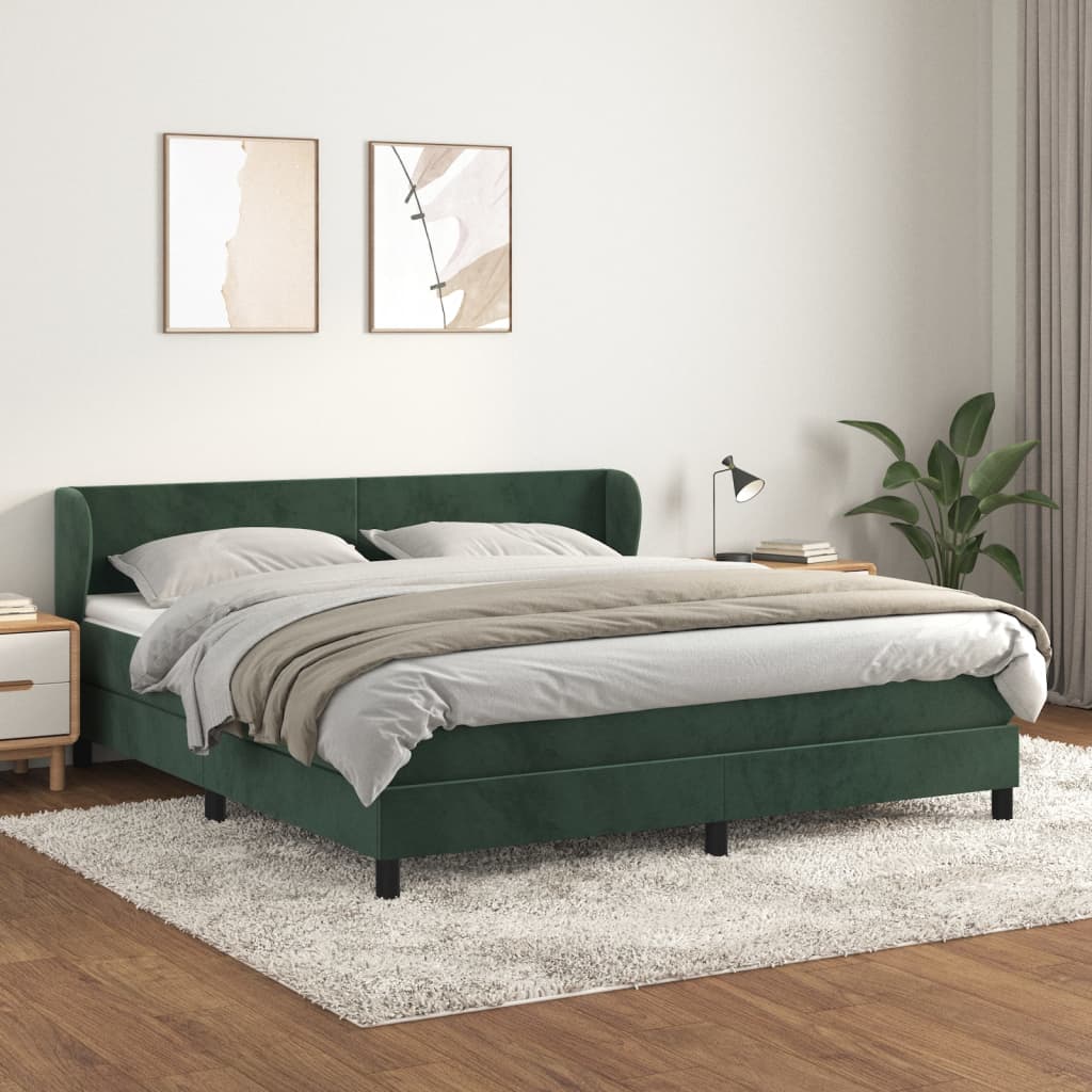 vidaXL Pat box spring cu saltea, verde închis, 180x200 cm, catifea