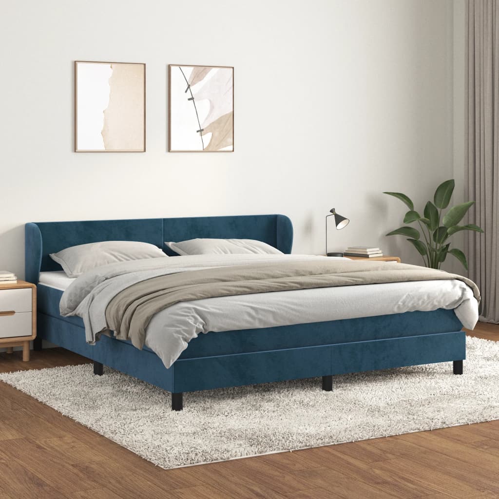 Boxspringbett mit Matratze Dunkelblau 180×200 cm Samt