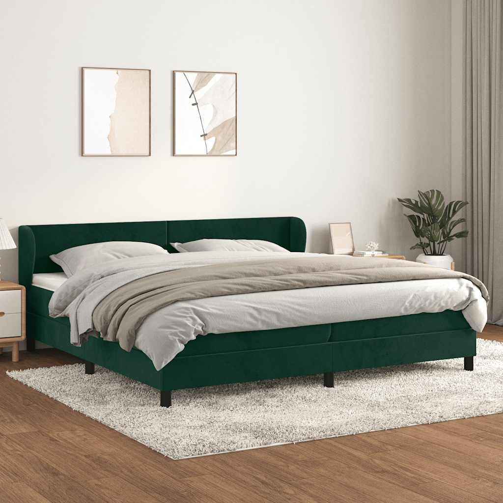 vidaXL Boxspringbett mit Matratze Dunkelgrün 200x200 cm Samt