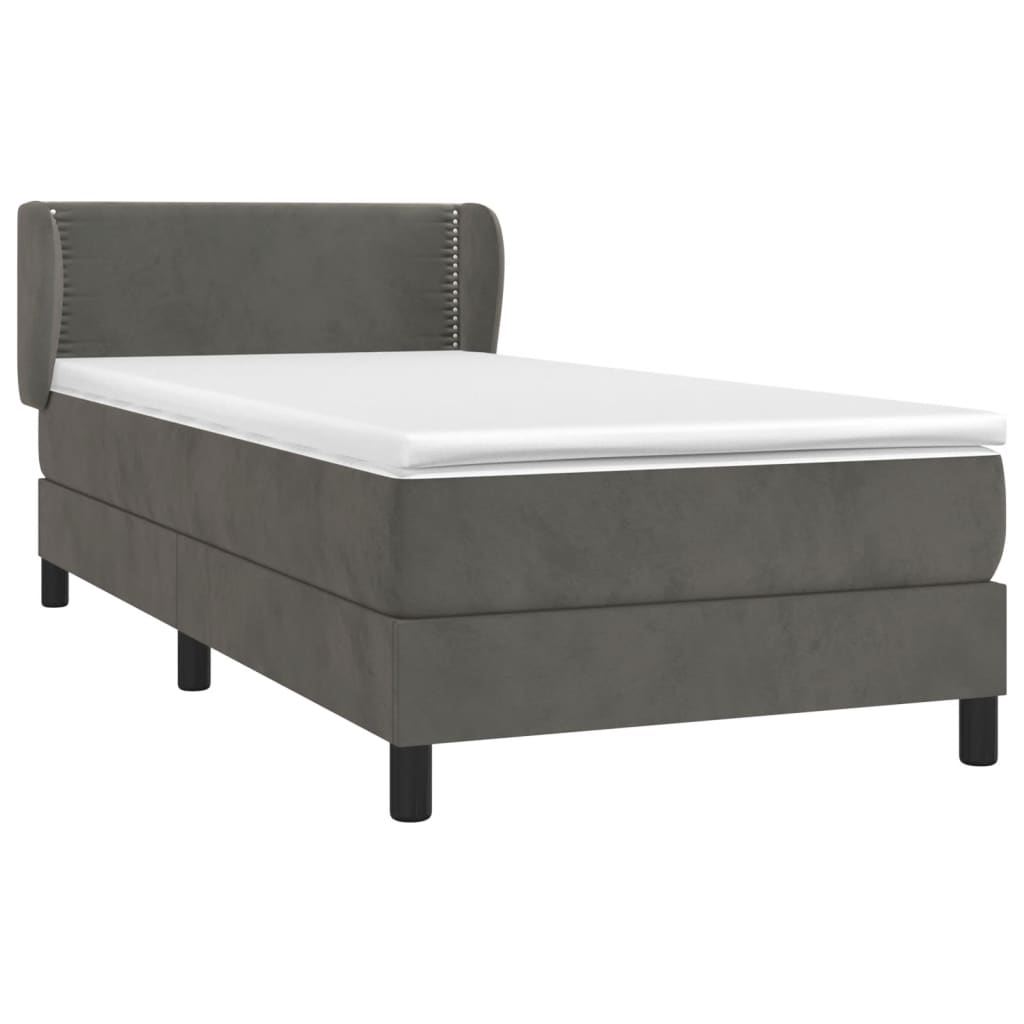 sötétszürke bársony rugós ágy matraccal 90x190 cm
