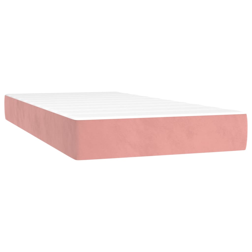 Pat box spring cu saltea, roz, 90x190 cm, catifea