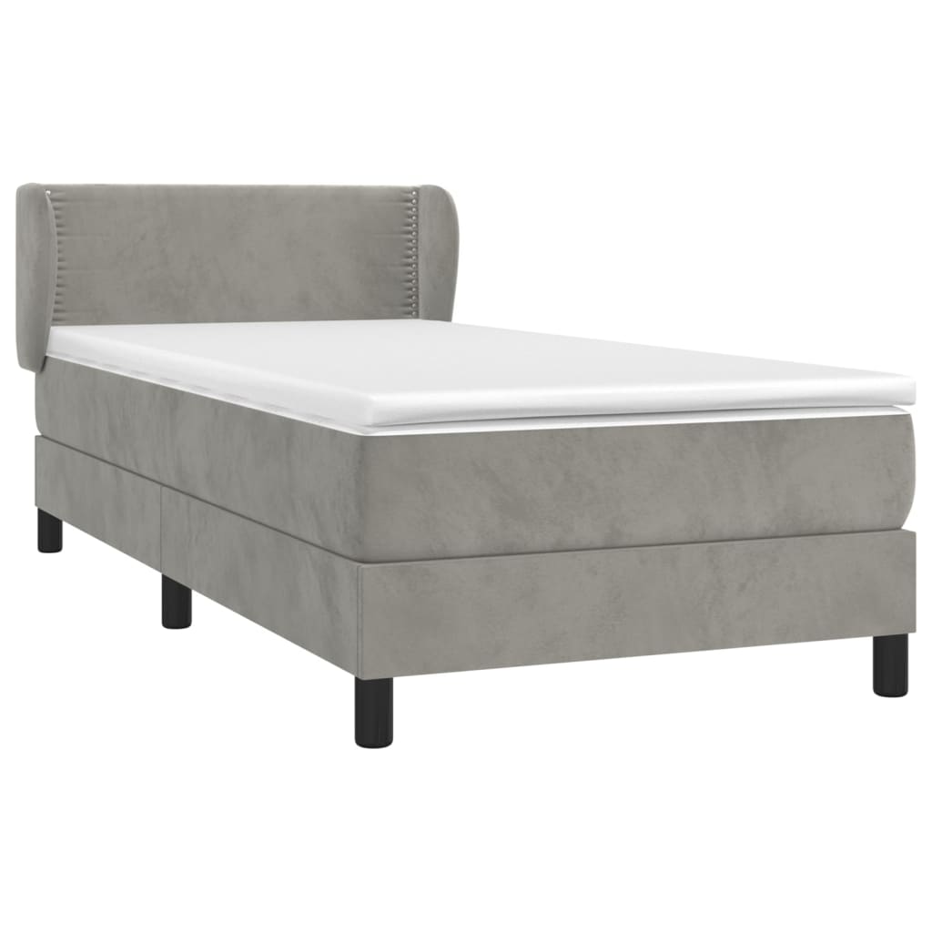 vidaXL Boxspring met matras fluweel lichtgrijs 100x200 cm afbeelding