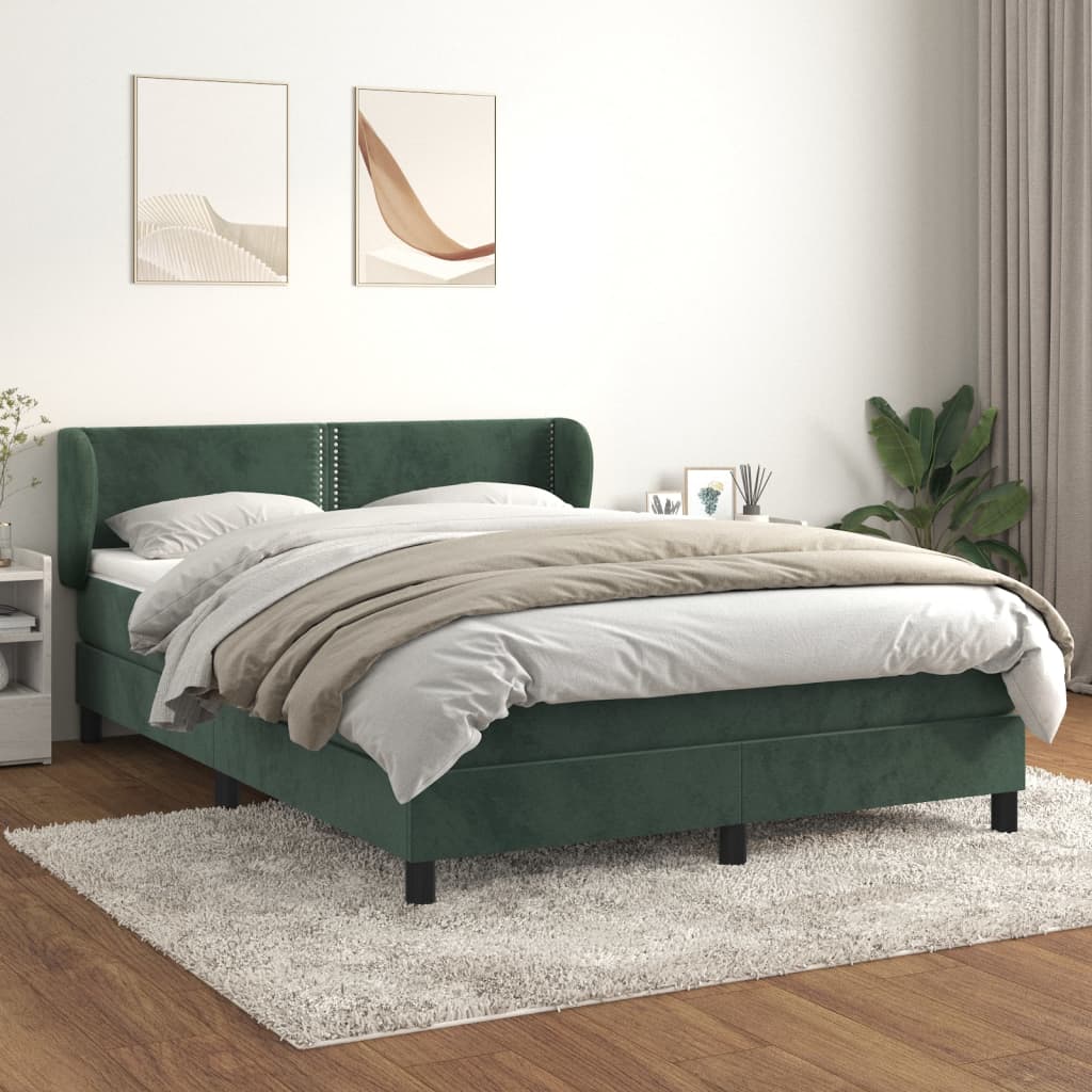 vidaXL Boxspringbett mit Matratze Dunkelgrün 140x190 cm Samt