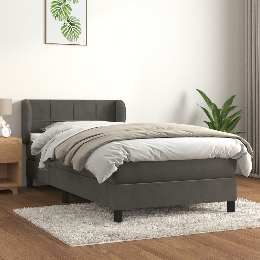 Box spring krevet s madracem tamnosivi 90x190 cm baršunasti