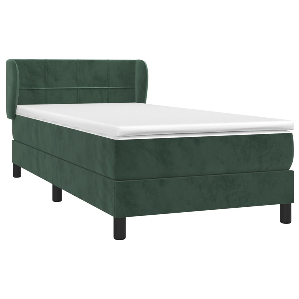 Pat box spring cu saltea, verde închis, 90x200 cm, catifea