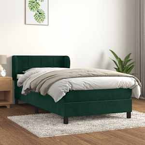 Box spring postel s matrací tmavě zelená 90x200 cm samet - obrázek 1