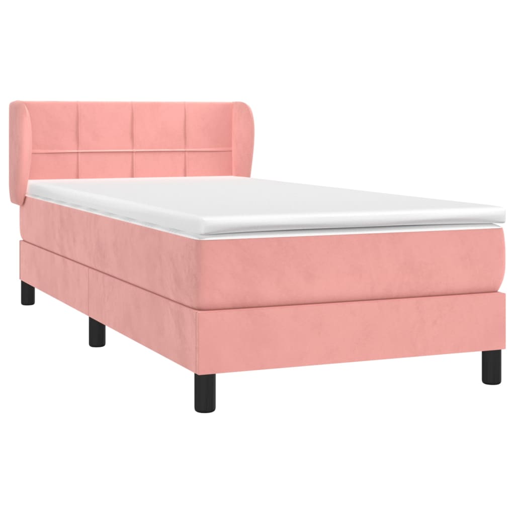 vidaXL Boxspring met matras fluweel roze 90x200 cm afbeelding