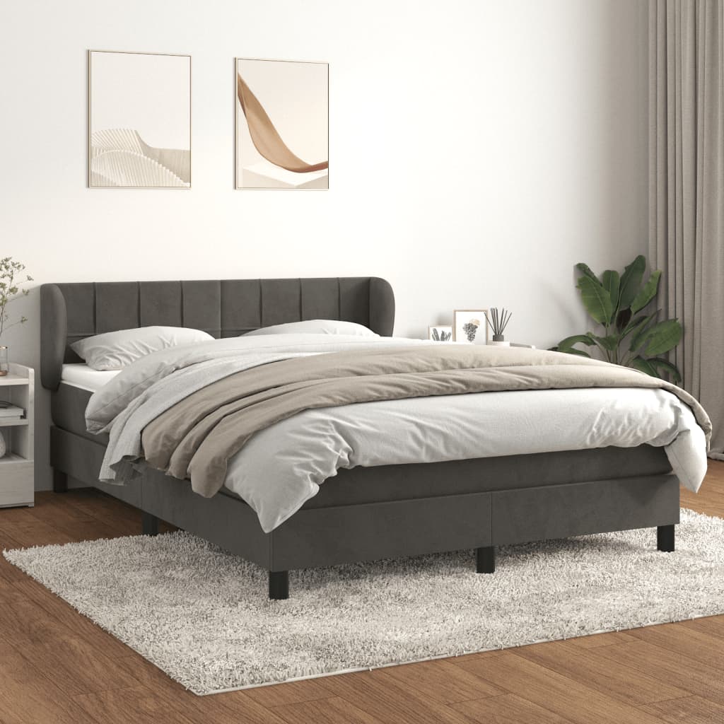 vidaXL Pat box spring cu saltea, gri închis, 140x190 cm, catifea