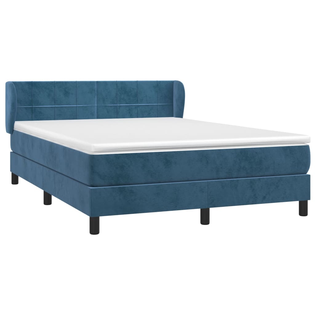 vidaXL Boxspring met matras fluweel donkerblauw 140x190 cm afbeelding