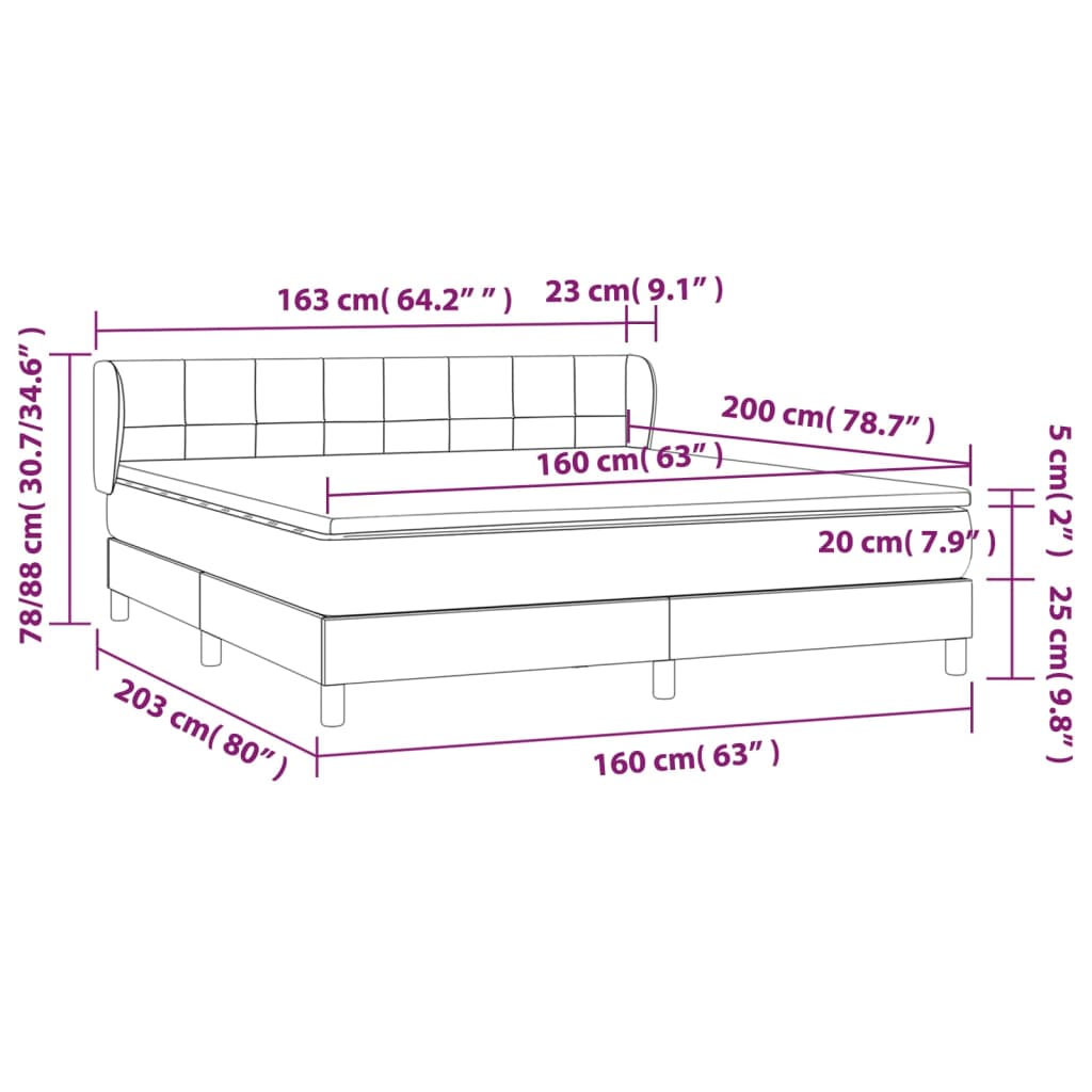 Pat box spring cu saltea, gri deschis, 160x200 cm, catifea