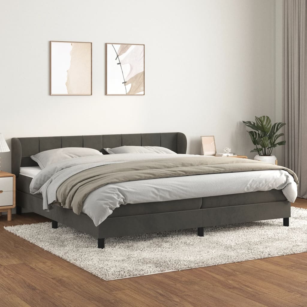 vidaXL Boxspringbett mit Matratze Dunkelgrau 200x200 cm Samt