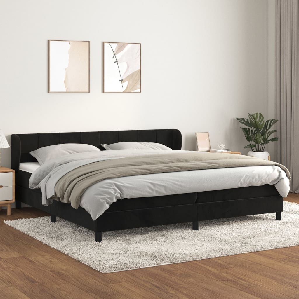 vidaXL Pat box spring cu saltea, negru, 200x200 cm, catifea