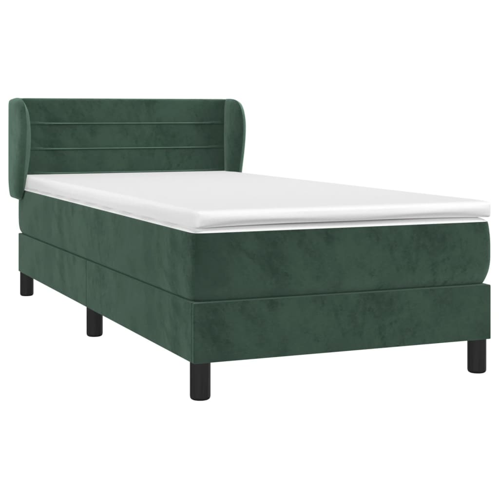 sötétzöld bársony rugós ágy matraccal 90 x 200 cm