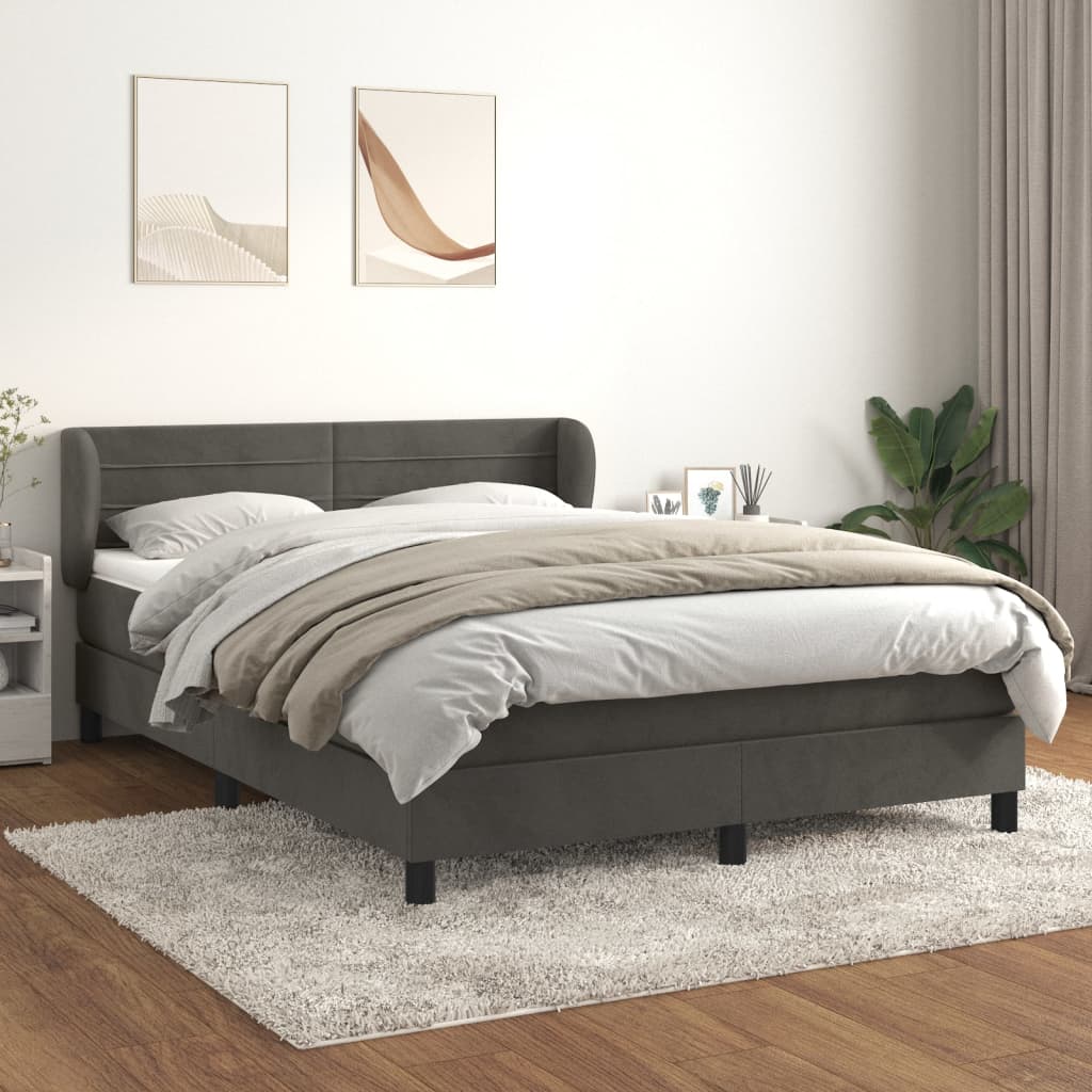 sötétszürke bársony rugós ágy matraccal 140x190 cm