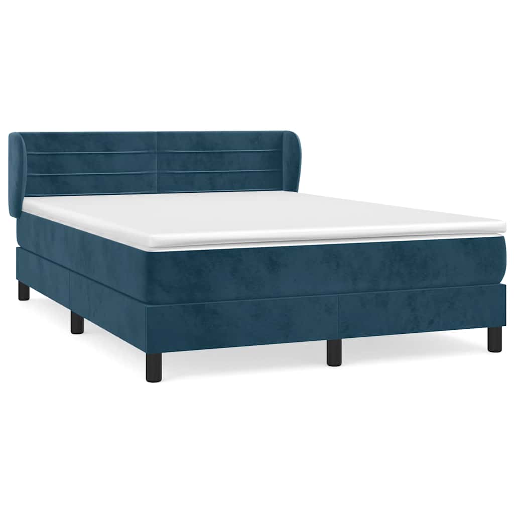 VidaXL Box spring postel s matrací tmavě modrá 140x190 cm samet