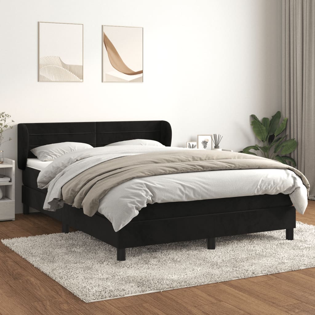 vidaXL Lit à sommier tapissier avec matelas Noir 140x200 cm Velours