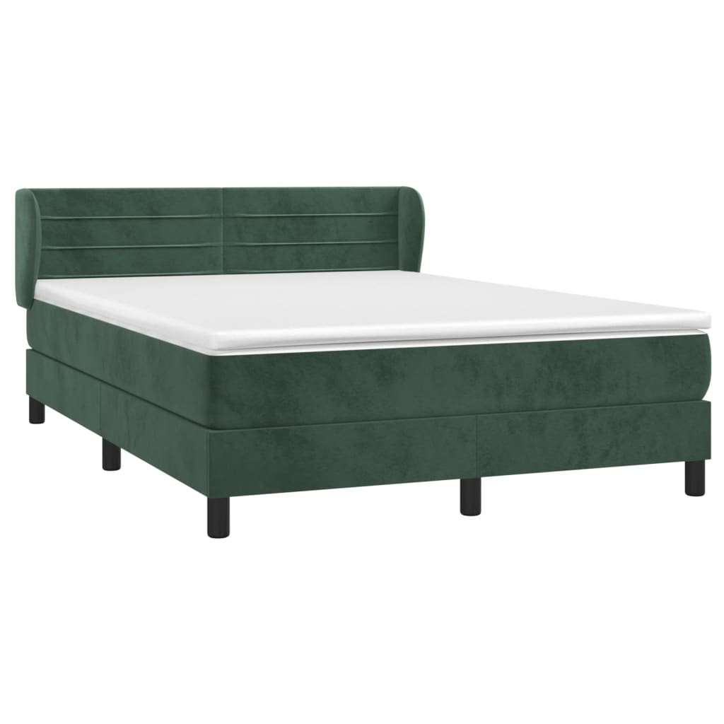 Pat box spring cu saltea, verde închis, 140x200 cm, catifea