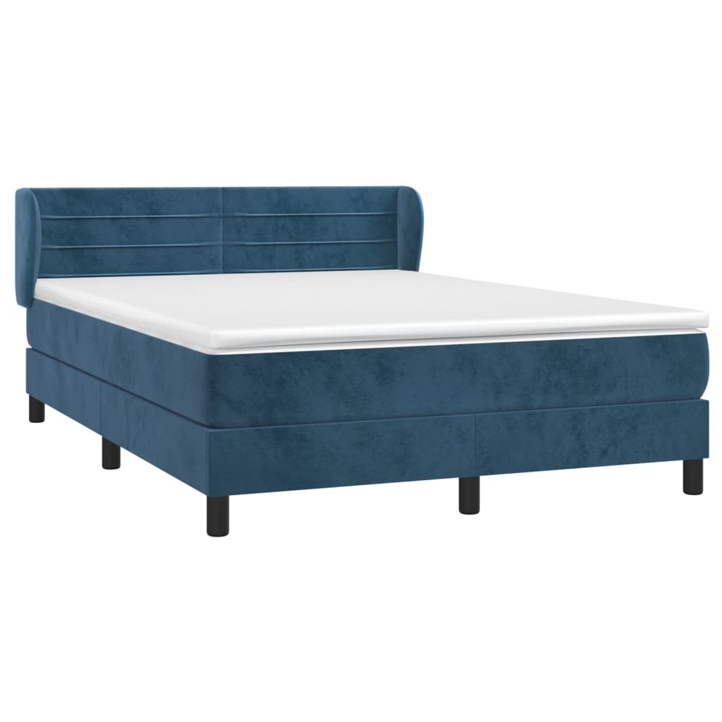 vidaXL Boxspring met matras fluweel donkerblauw 140x200 cm afbeelding
