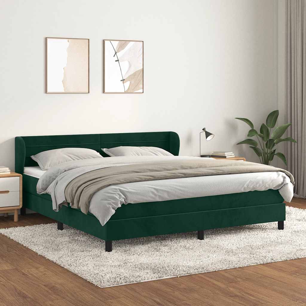 vidaXL Boxspringbett mit Matratze Dunkelgrün 180x200 cm Samt