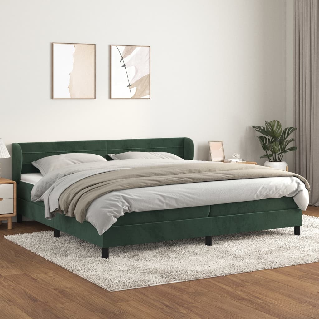 vidaXL Pat box spring cu saltea, verde închis, 200x200 cm, catifea