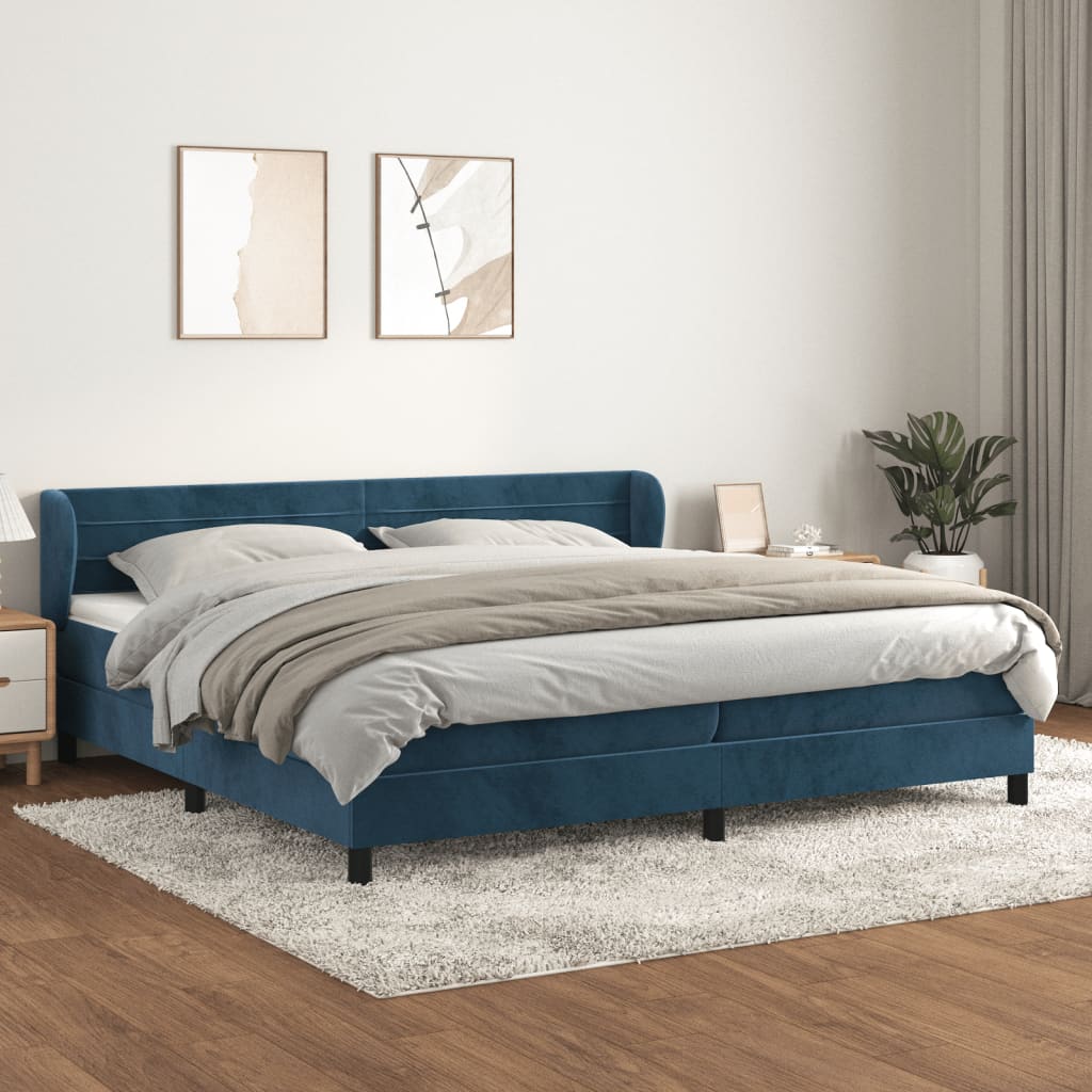 vidaXL Pat box spring cu saltea, albastru închis, 200x200 cm, catifea